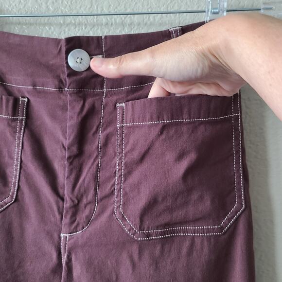 Maeve Collette Cropped Wide Leg Pants 26 TALL Linen Blend Brown White Stitch - Picture 3 of 13